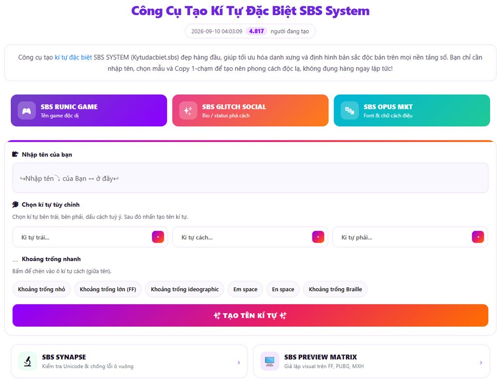 Công Cụ Tạo Kí Tự Đặc Biệt SBS System
